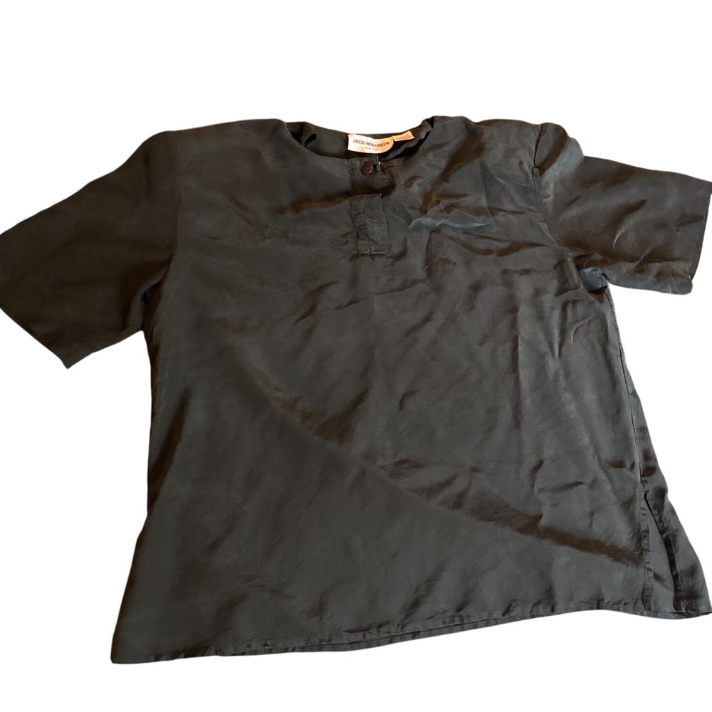 Jack Mulqueen New York Silk Top‎ Blouse Short Sleeve Button Black